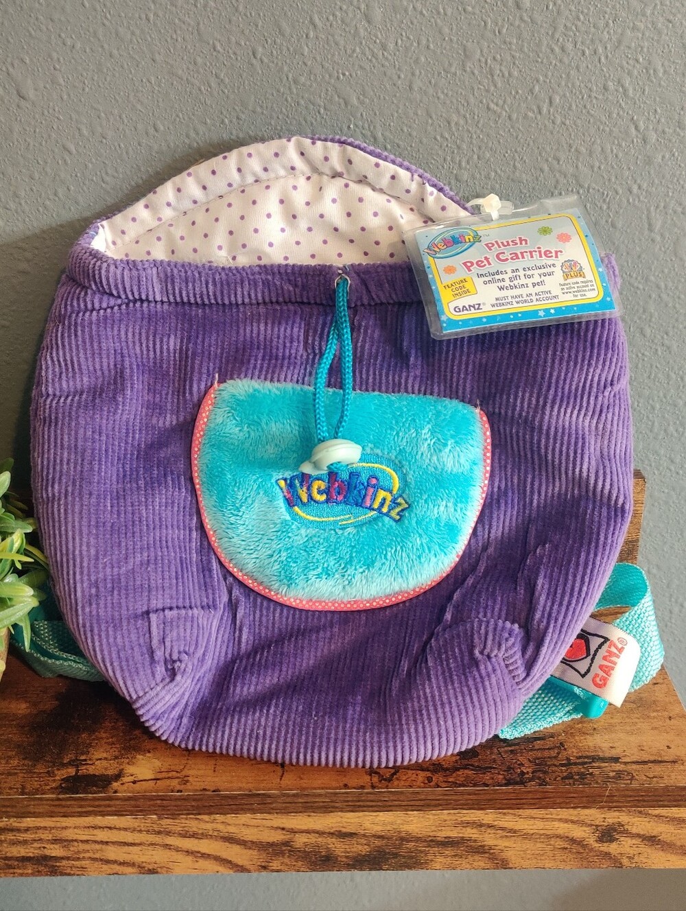 Webkinz Sealed Code Knapspack Pet Plush Carrier Purple Ganz Mini Backpack Bag